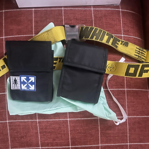Off-White Black Belt Bag with Yellow Strap